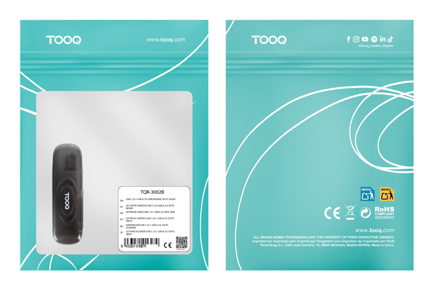 Lector Tarjetas Usb-A 3.0, Sd/Tf, Negro