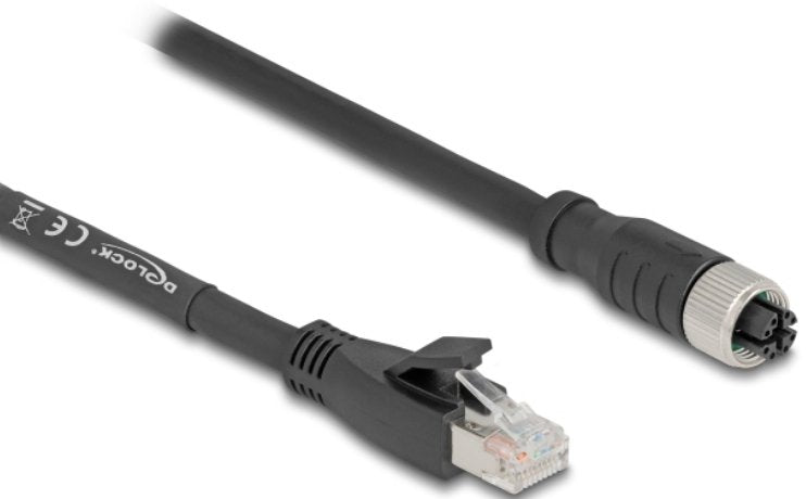 Delock M12 Cable X-Kodiert 8 Pin Buchse Zu Rj45 Stecker Cat.5e S Ftp Flexibel 3 M Schwarz