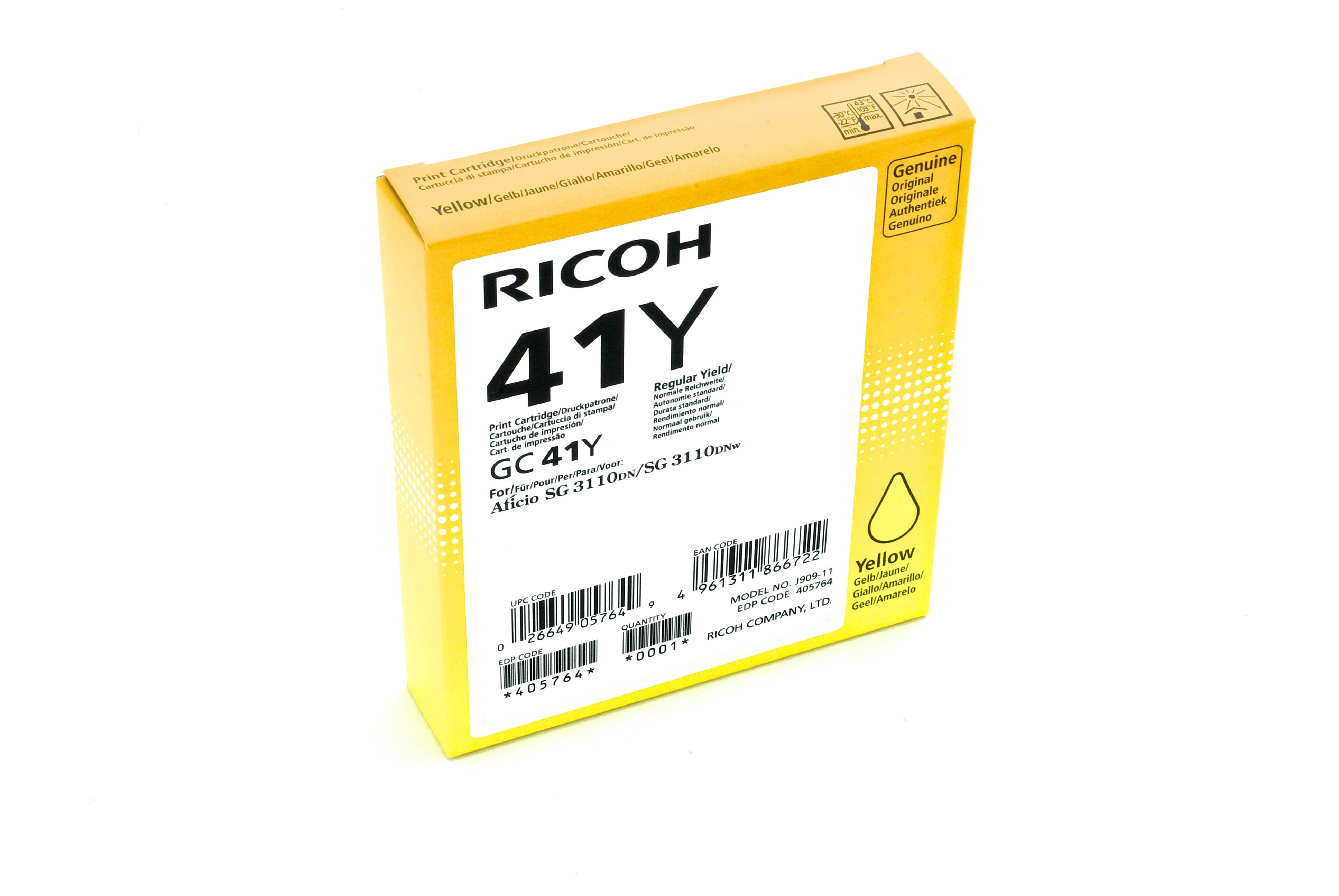EAN 0026649057649 - Ricoh 405764 cartucho de tinta 1 pieza(s) Original Rendimiento estándar Amarillo imagen 1