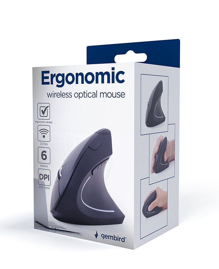 Raton Ergonomico Gembird Inalambrico Negro 6 Botones