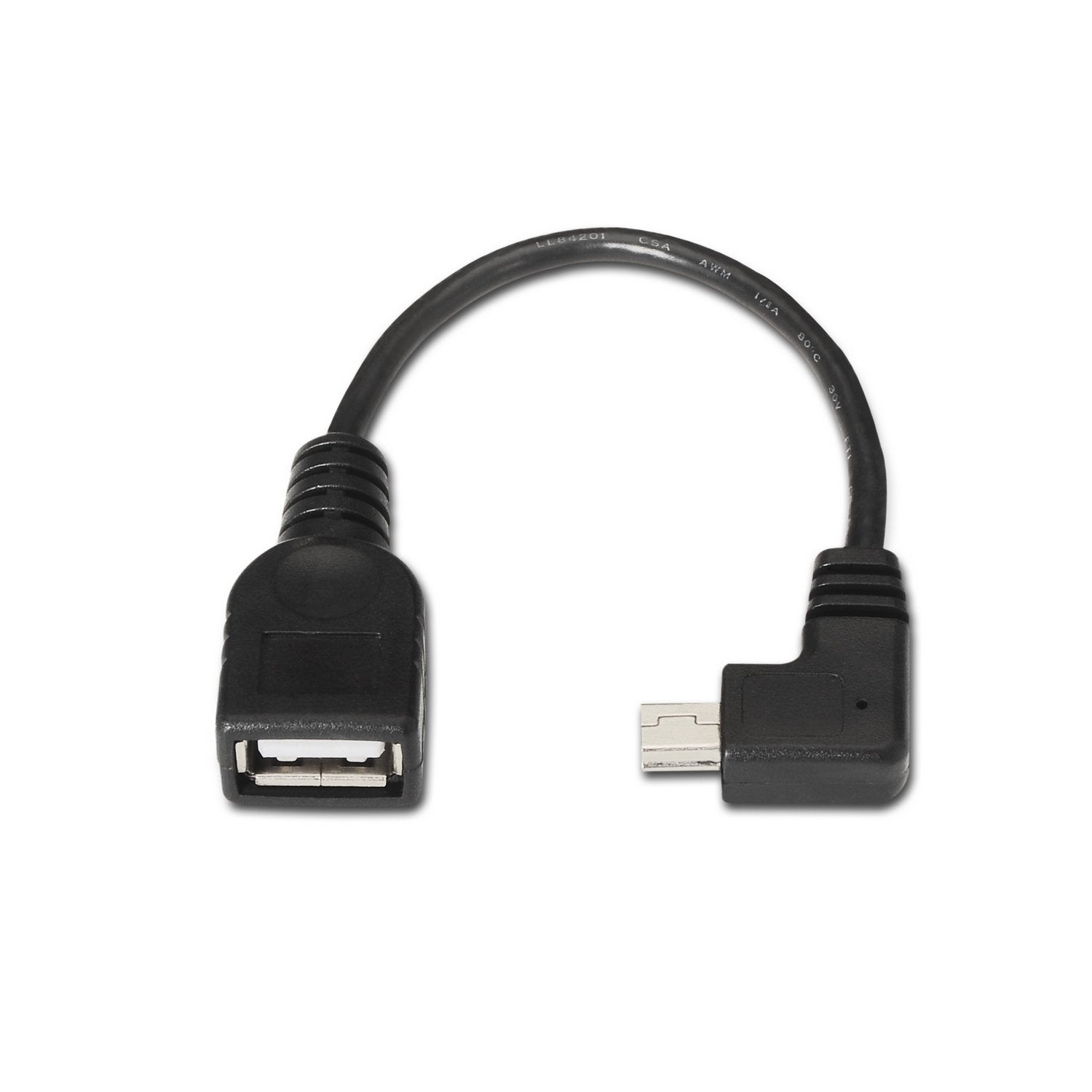 Aisens Cable Usb 2.0 Otg Acodado - Tipo Mini B Macho-A Hembra - 15cm - Negro