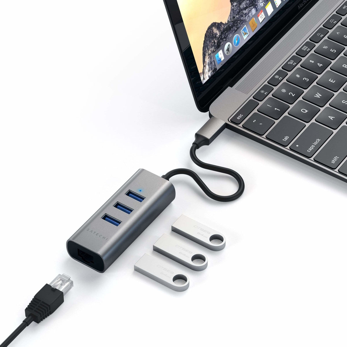 Satechi Type-C 2-In-1 3 Port Usb 3.0 Hub & Ethernet, 4 In 1, St-Tc2n1usb31am