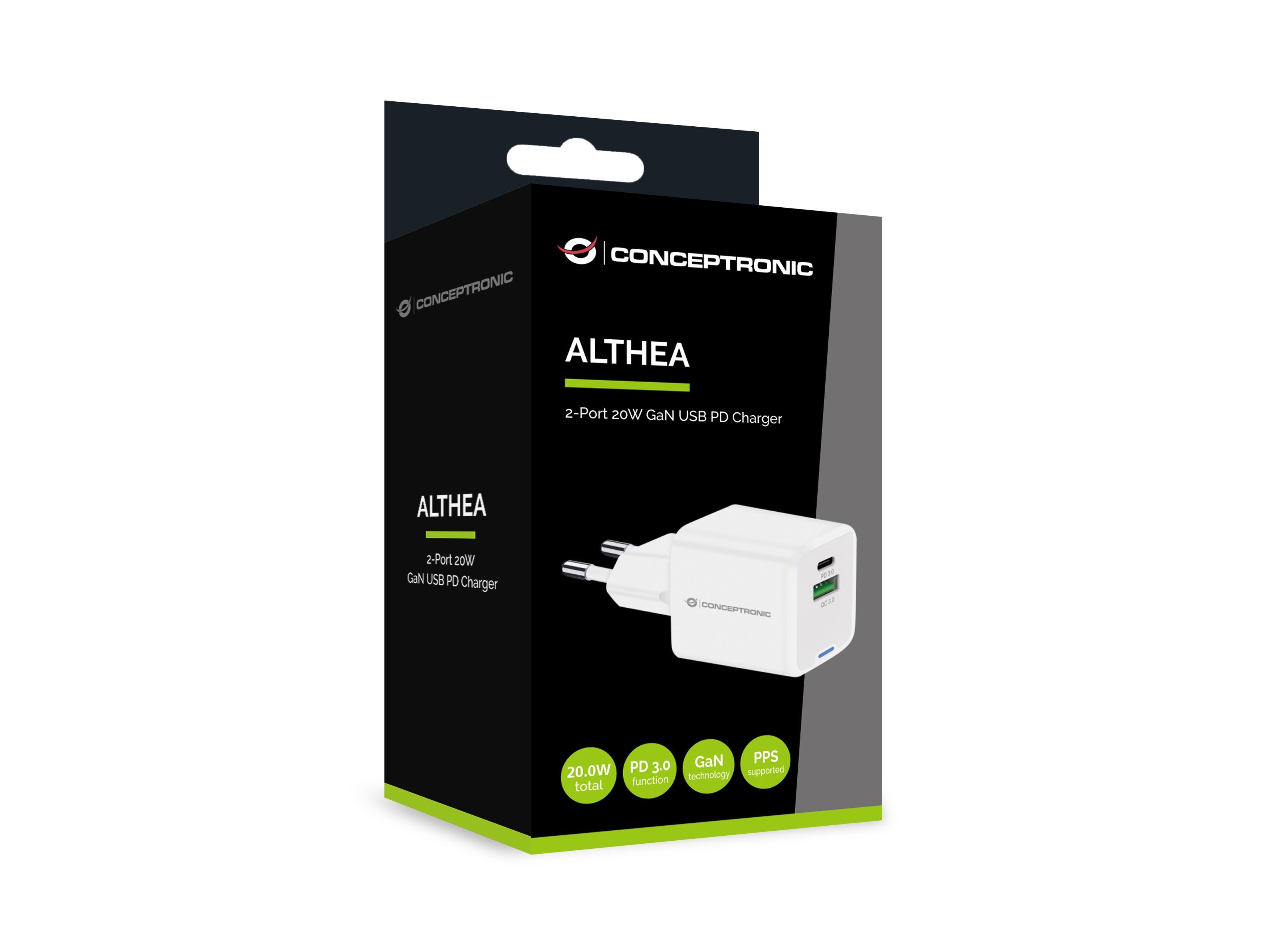 Conceptronic Cargador 2port 20w,1xusb-C,1xusb-A 1.5m Ws