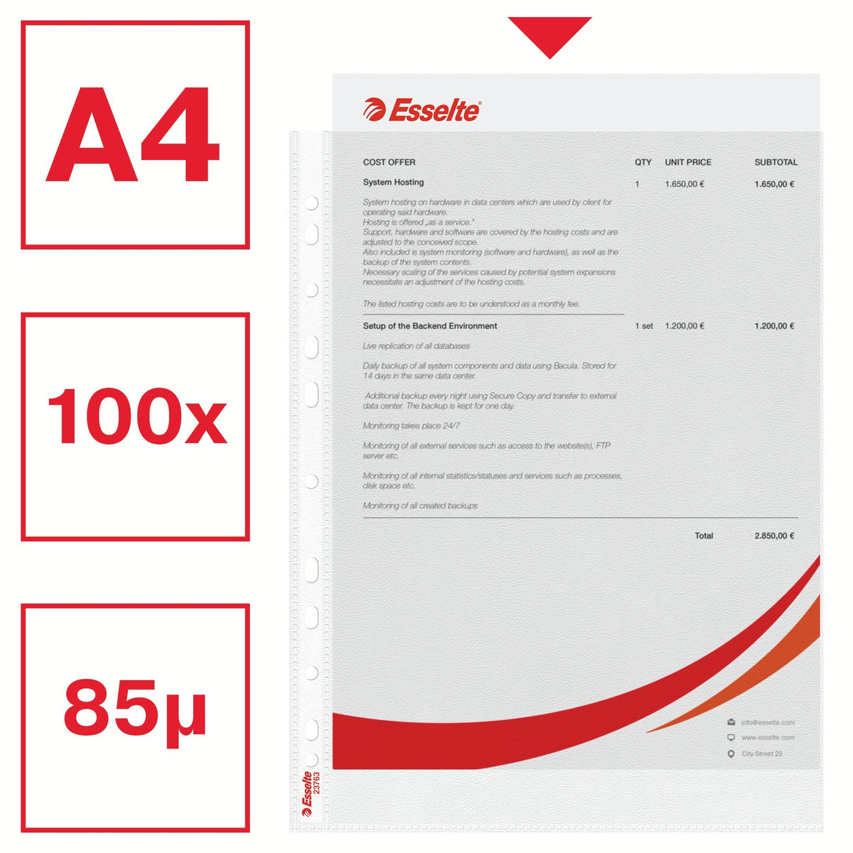 Esselte Fundas Para Documentos Din A4 0,09 Mm Transparente - 100 Unidades