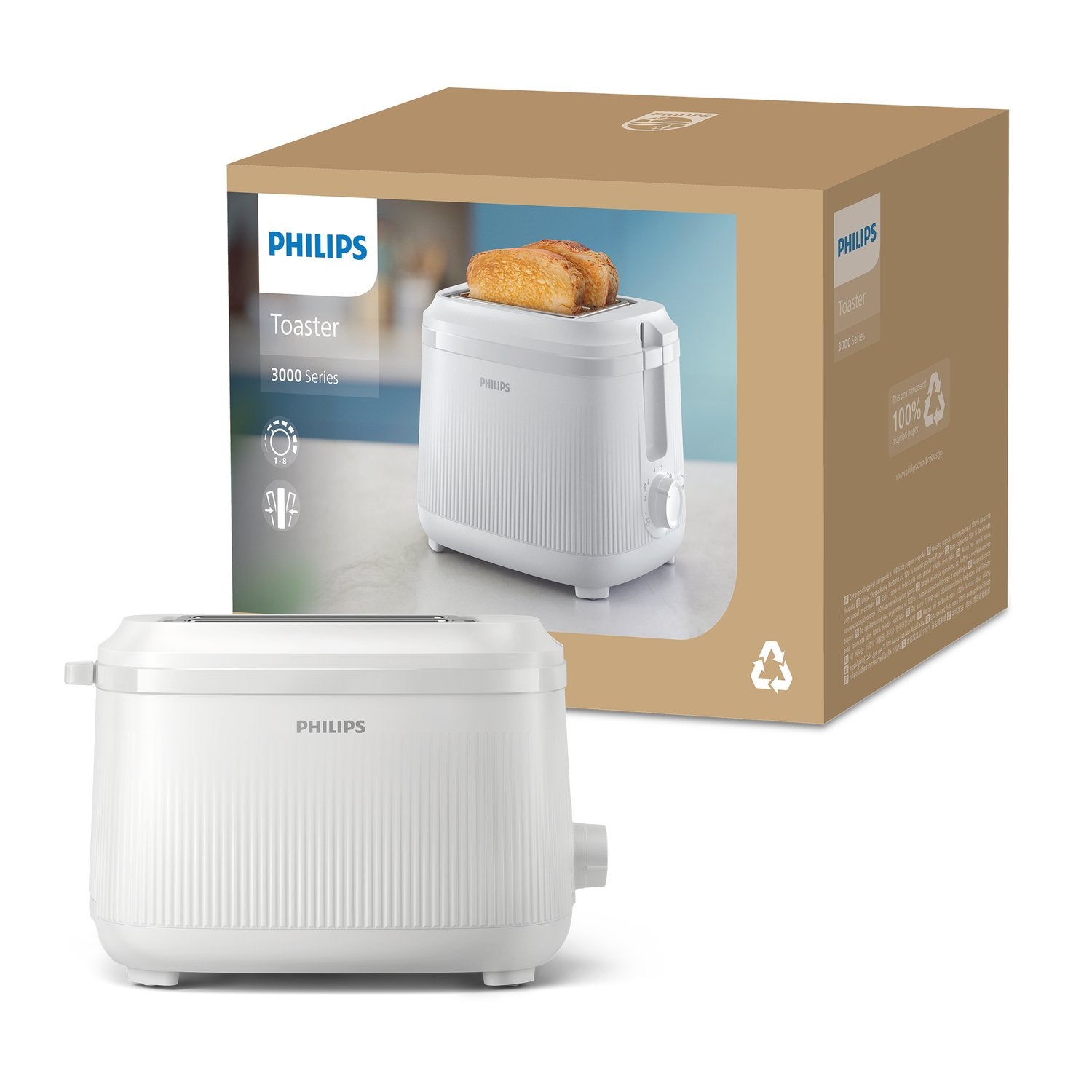 EAN 8720389041266 - Philips 3000 series HD2511/00 tostadora 8 2 rebanada(s) 900 W Blanco imagen 2