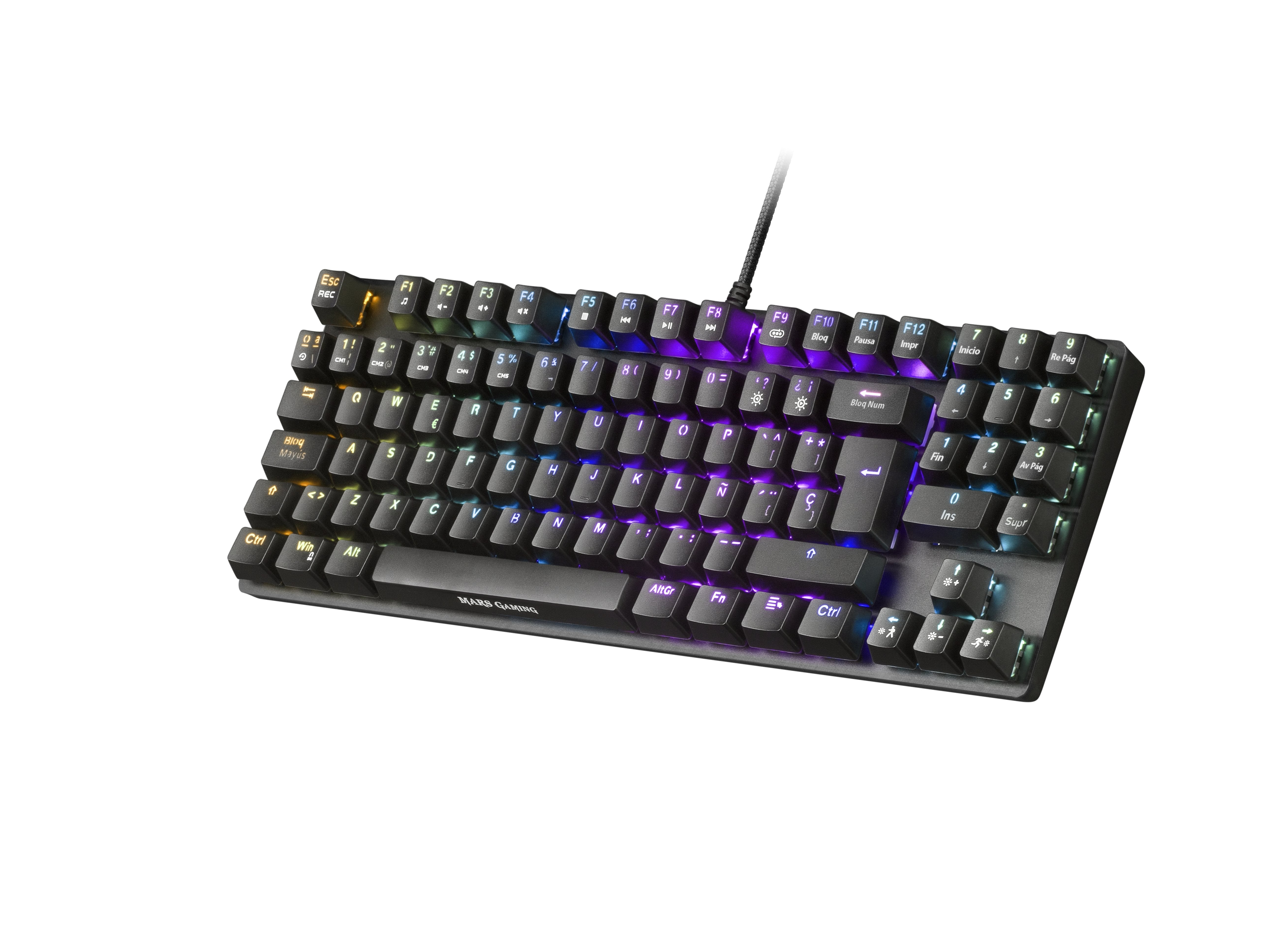 Teclado Español Mars Gaming Mkrevoprobes Negro, Gaming Rgb Mecánico, Tkl+ Num, Switch Azul