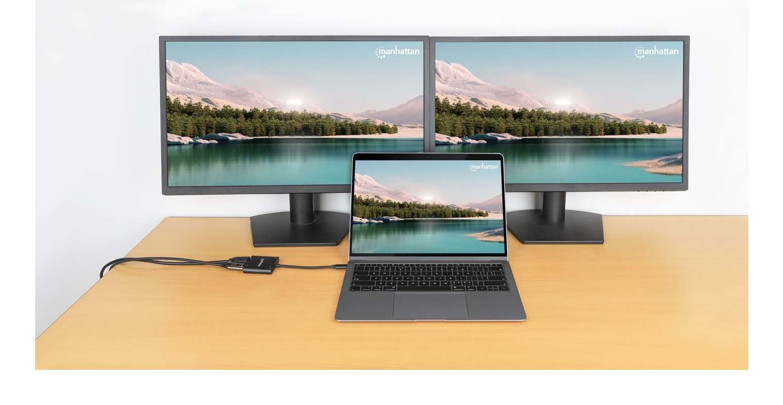 Manhattan Usb-C Pd A Dual-Hdmi-Monitor-Adaptador 4k 60hz