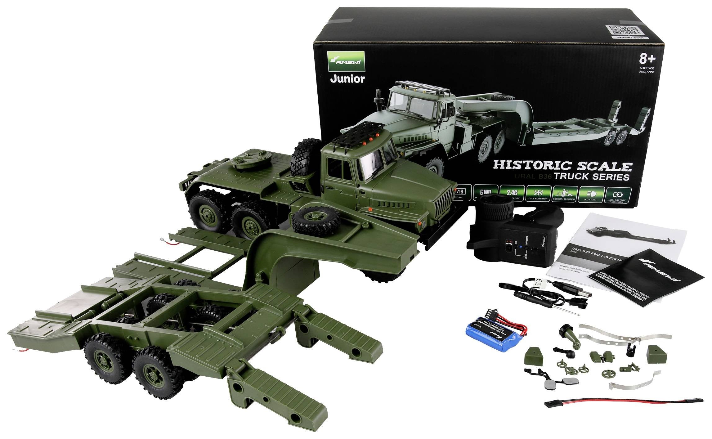 Amewi Ural B36 Militär Lkw 6wd Con Tieflader 1:16 Rtr Verde