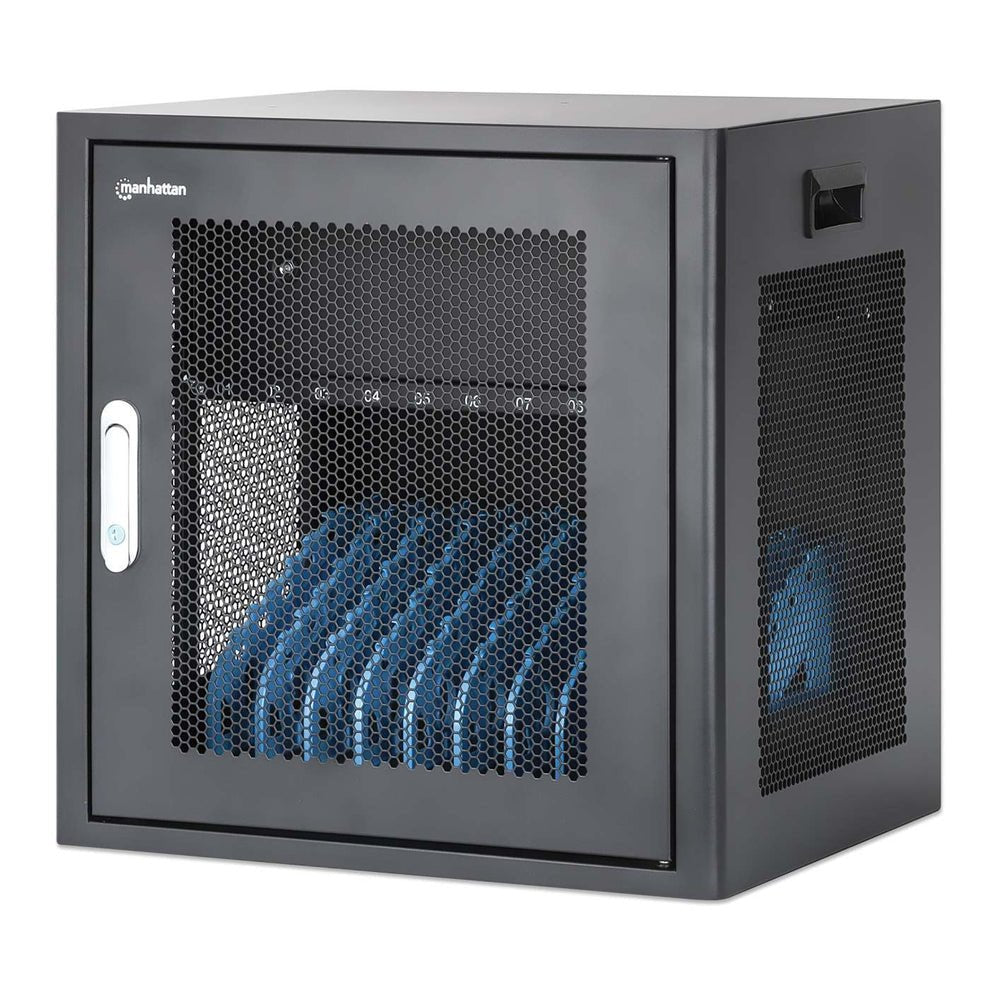 Manhattan Laptop Charging Cabinet Desktop Via Ac Adapter (Eu) 10-Bay, Install Device'S Ac Adapter (Power Cables) Into Unit, Suitable For All Laptops (To 16"), Ipads, Macbooks, Chromebooks, Other Portable Devices, Bays 380x30x280mm, Cart, Lo