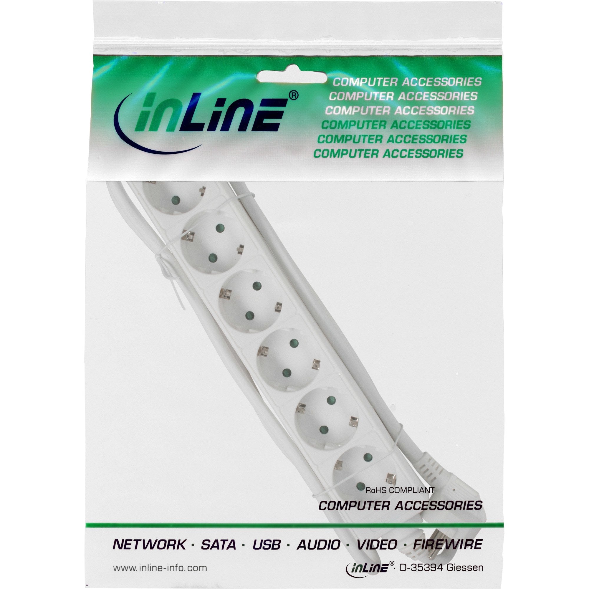 Inline Regleta 6 Tomas 6x Tipo F Con Seguridad Para Niños Blanco 3m