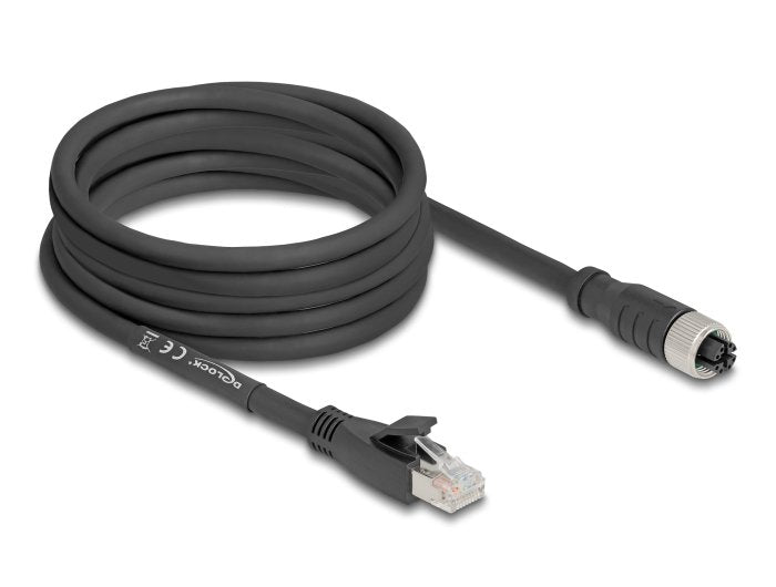 Delock M12 Cable X-Kodiert 8 Pin Buchse Zu Rj45 Stecker Cat.5e S Ftp Flexibel 5 M Schwarz