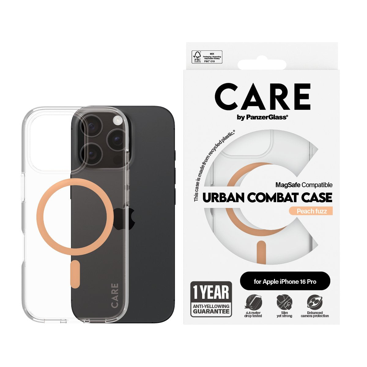EAN 5715685004407 - PanzerGlass CARE™ by ® Urban Combat Case Transparent w. Peachy MagSafe iPhone 16 Pro funda para teléfono  imagen 2