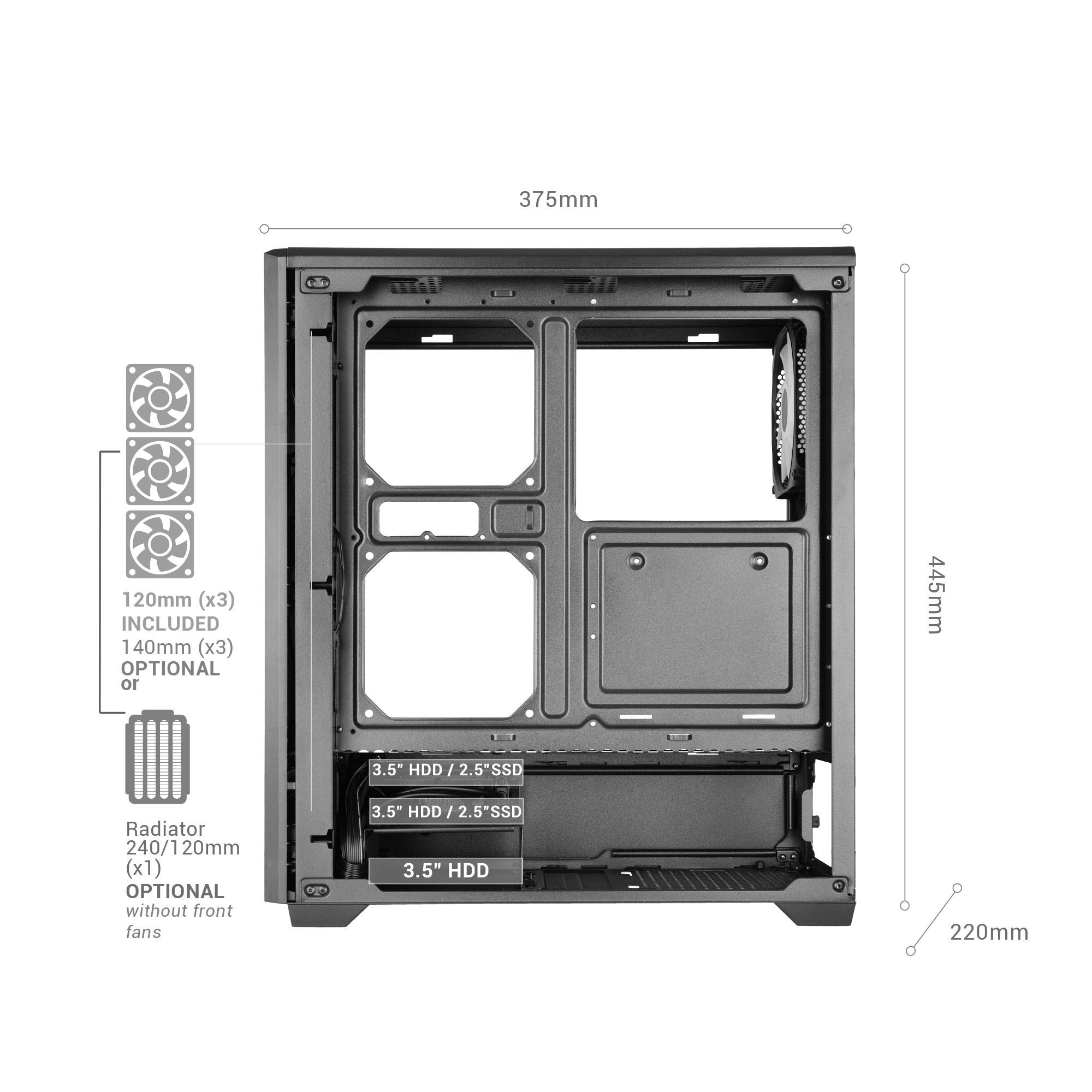 Caja Pc Atx Semitorre Mars Gaming Mc-Quantum Doble Cristal Templado Argb Gpu 335mm Blanco