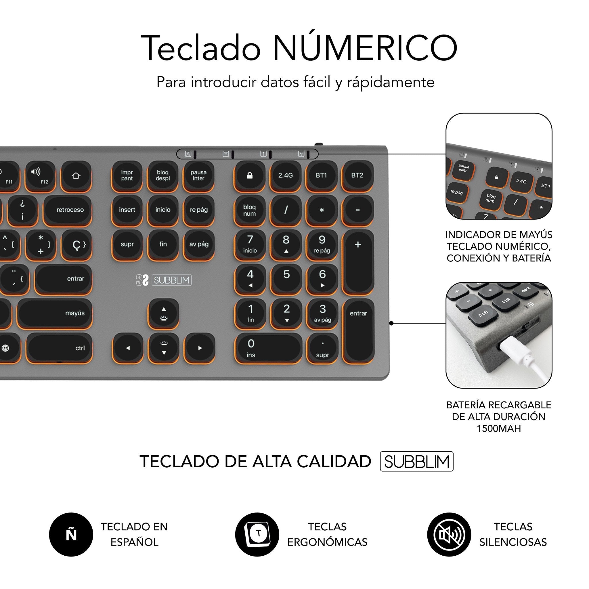 Teclado Español Inalámbrico Subblim Master Gris Y Negro