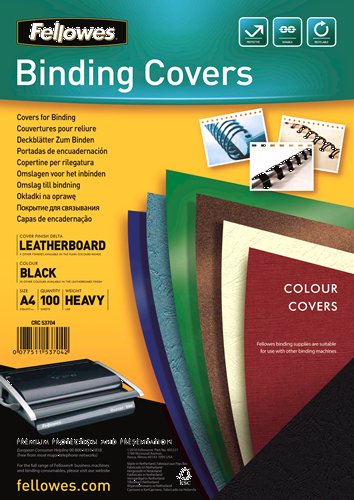 Fellowes Pack De 100 Portadas De Carton Simil Piel Delta Cuero A4 - 250 Gr - Color Negro