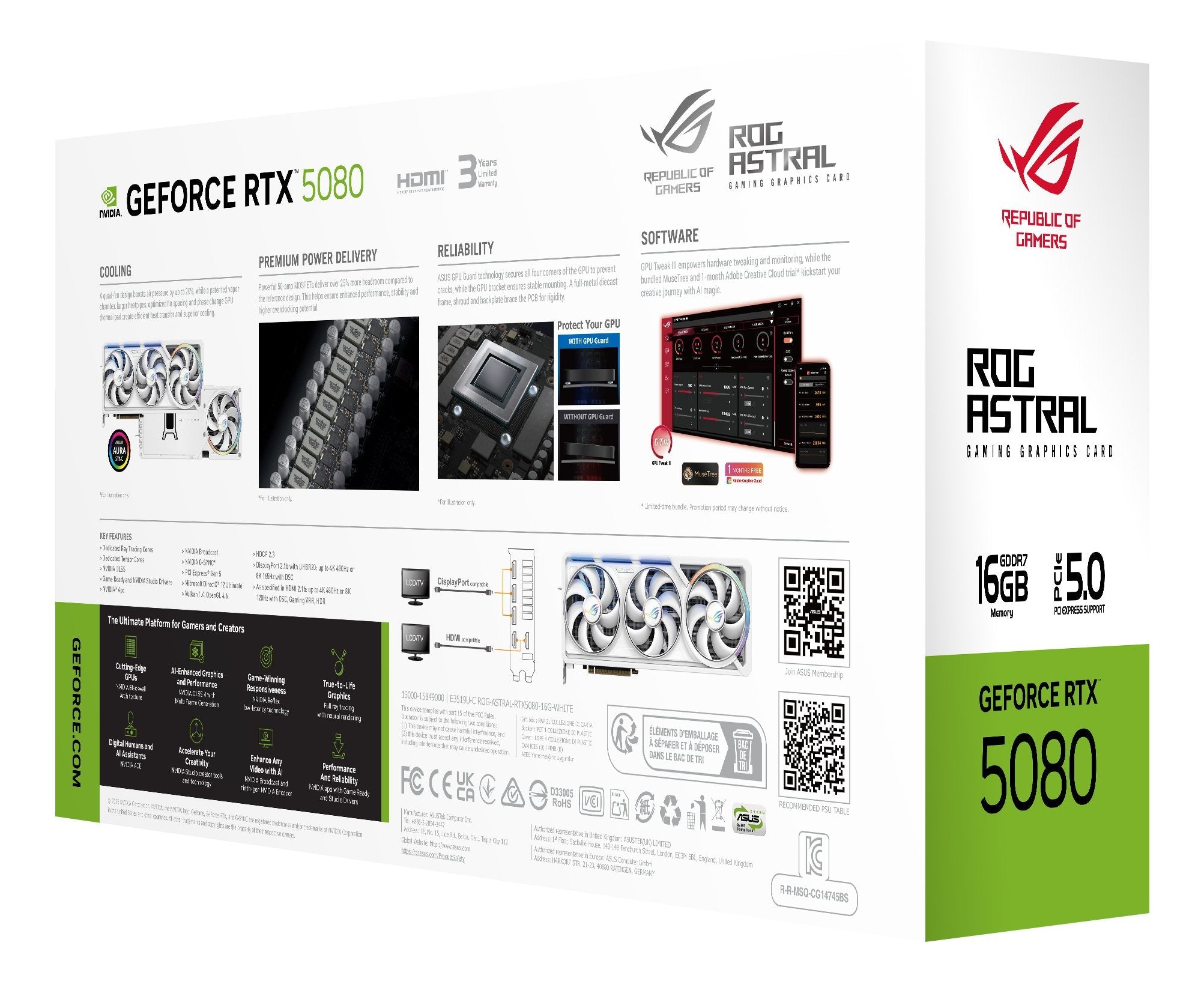 Tarjeta Grafica Vga Asus Geforce Rtx 5080 16gb Rog Astral Gaming White