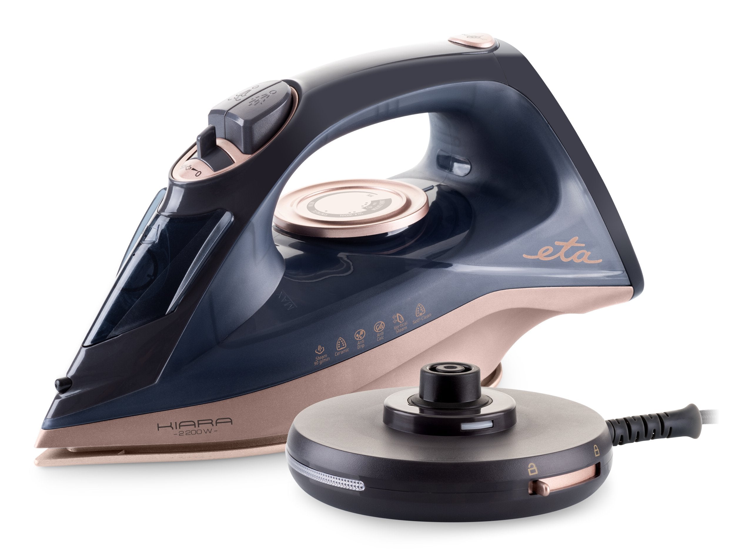 EAN 8590393324361 - Eta Kiara Plancha vapor-seco Suela de cerámica 2200 W Negro, Oro rosa imagen 1
