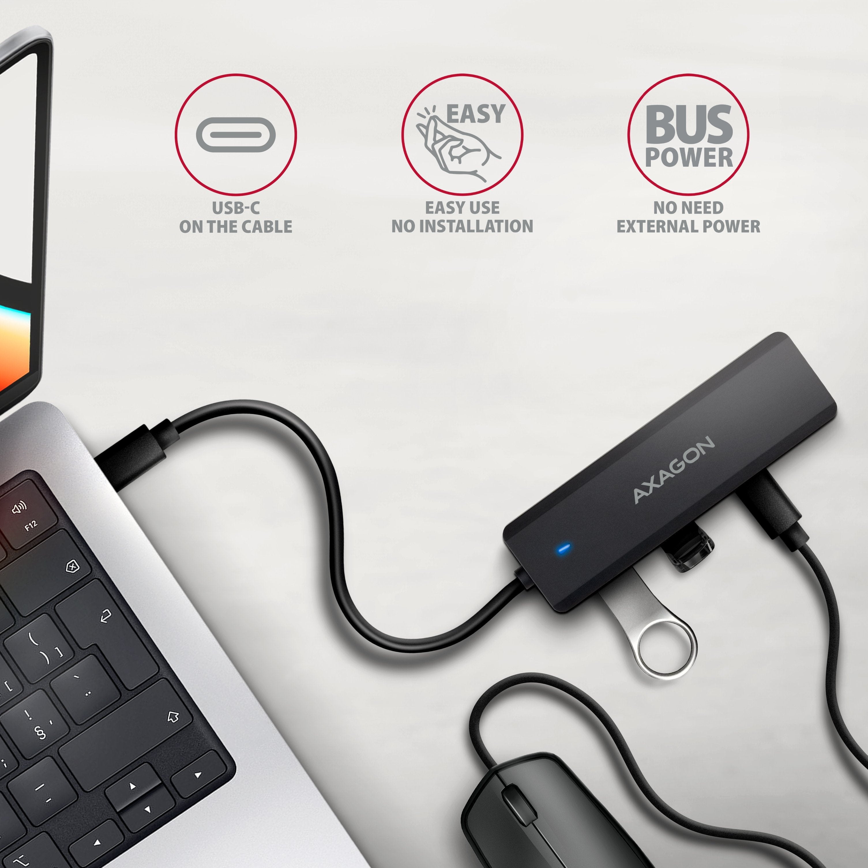 Hub 4-Portowy 5gbps 2x Usb-A 2x Usb-C , Usb-C Power In 19cm Kabel Hue-C2c