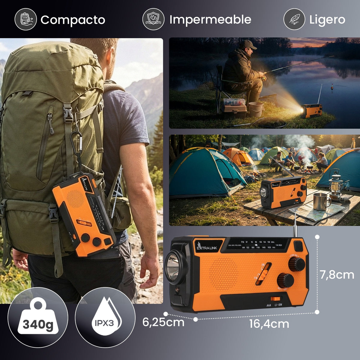 Extralink Radio Awaryjne Solarne Z Korbka Dynamo Powerbank 4000mah Z Latarka Sos Sr-4000