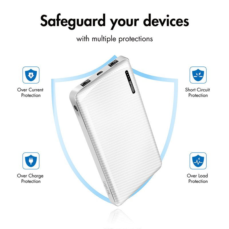 Logilink Power Bank 10.000 Mah White 2xusb-A Usb-C + Fast Charging