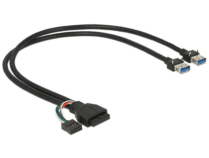 Delock 83829 Cable Usb 3.0 Pin Header Female + Usb 2.0 Pin Header Female > 2 X Usb 3.0 A Female 45 Cm