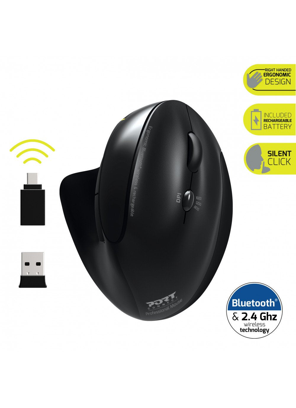 Port Designs 900706-Bt Ratón Mano Derecha Rf Wireless + Bluetooth Óptico 1600 Dpi
