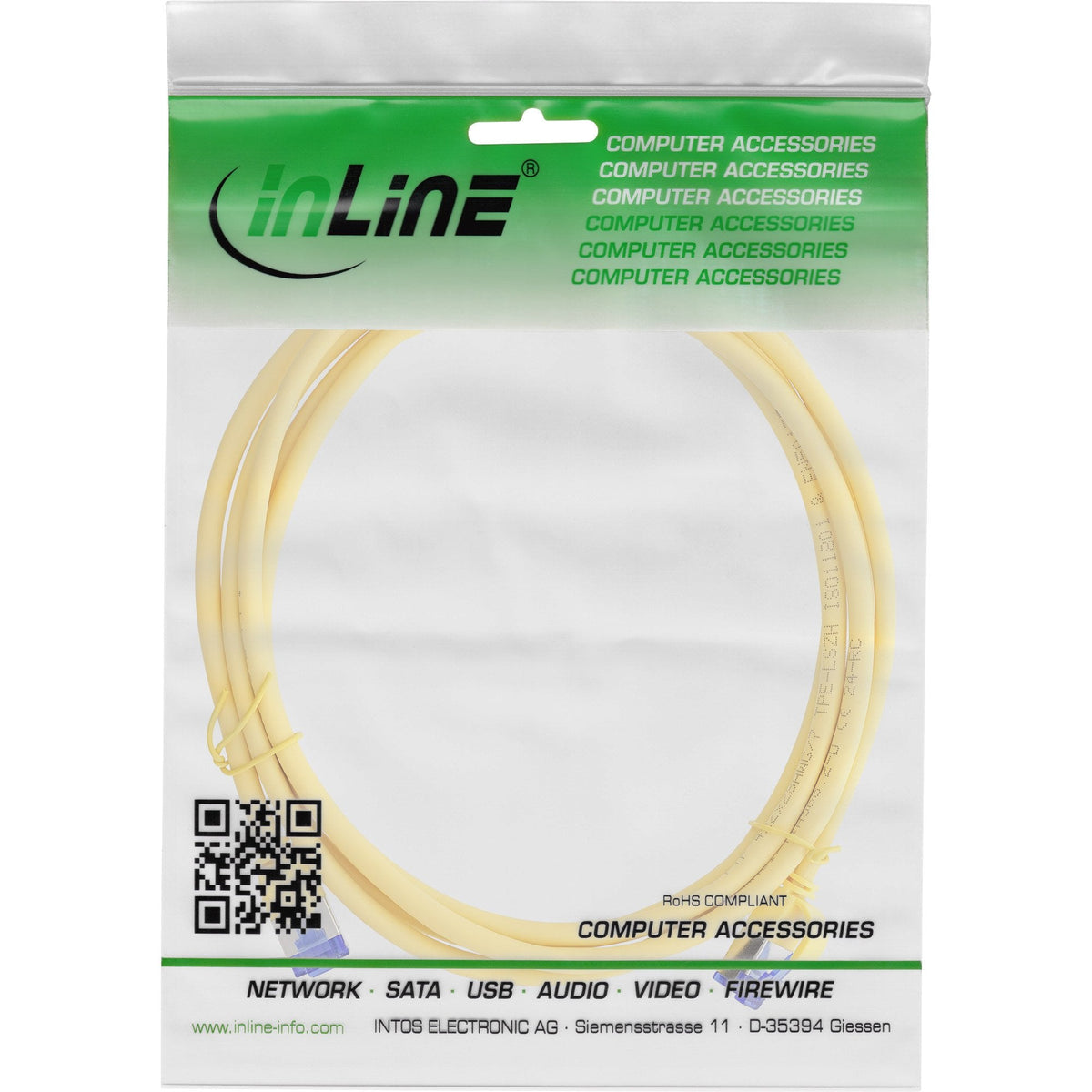 Inline® Cable De Red Slim, Cat.6a, S/Ftp, Tpe (Lszh) Flexible, Poe, Yellow, 30m