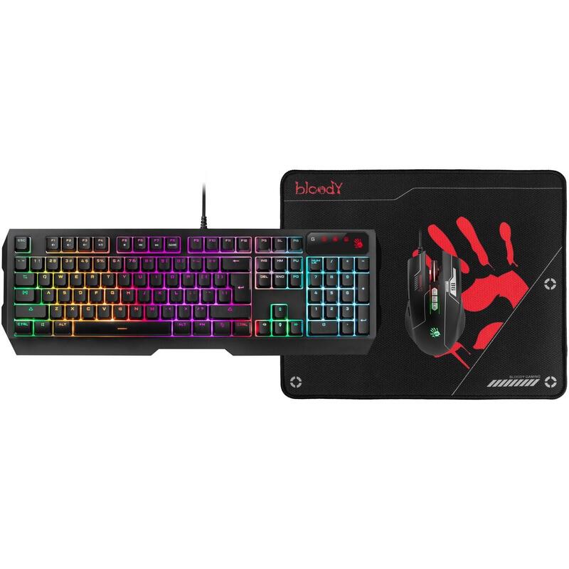 A4tech Bloody Usb B1700 B140n +Es7 + Bp-50m Usb Esports Negro Usb Set Keyboard+Mouse+Pad (En)