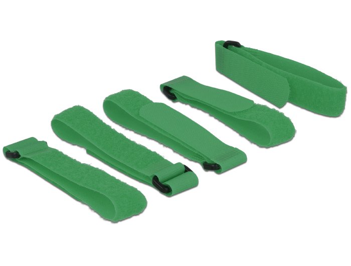 Delock Klett-Cablebinder L 300 Mm X B 20 Mm 5 Stück Mit Schlaufe Grün