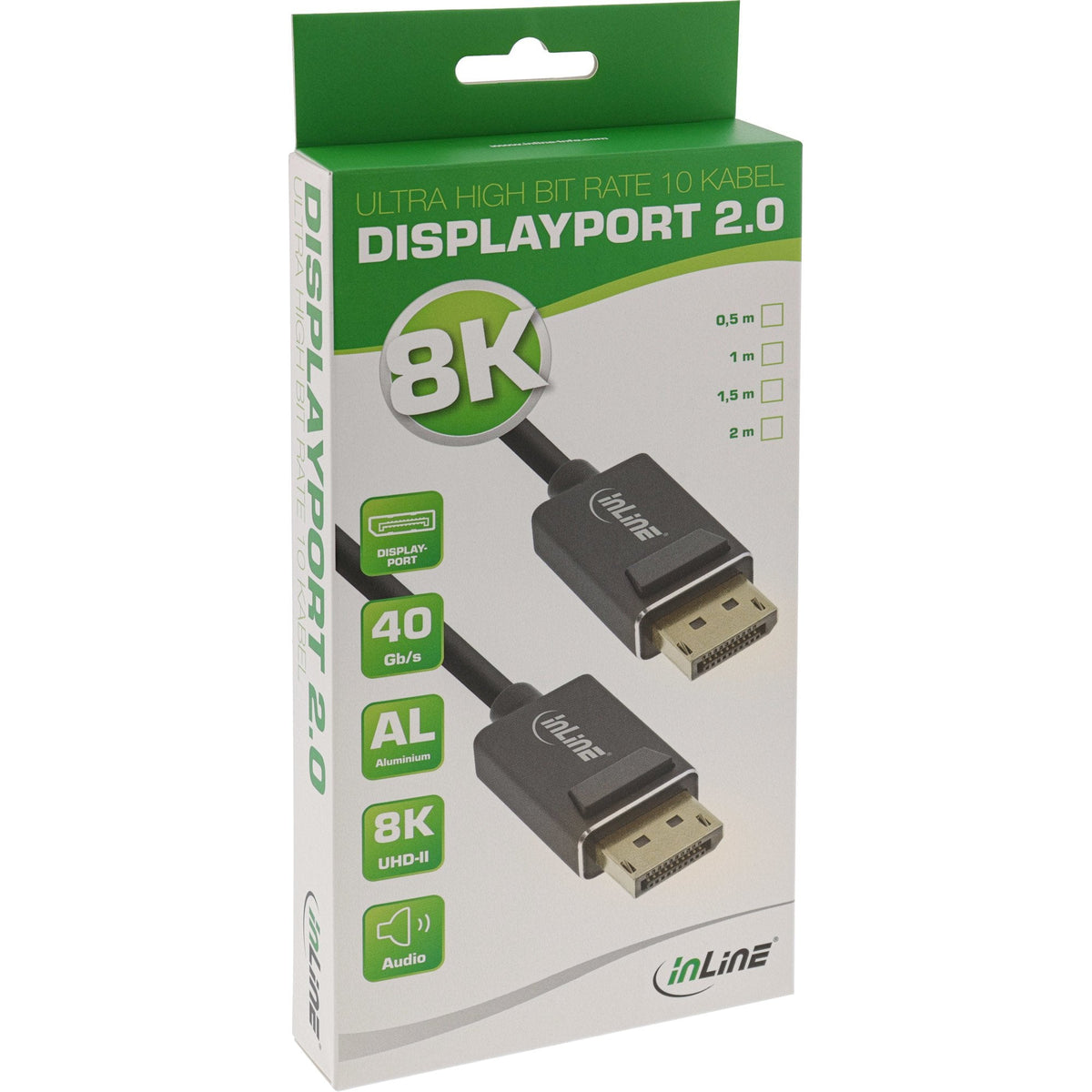 Cable Inline Displayport 2.0, 8k4k Uhbr, Negro, Contactos Chapados En Oro, 1 M