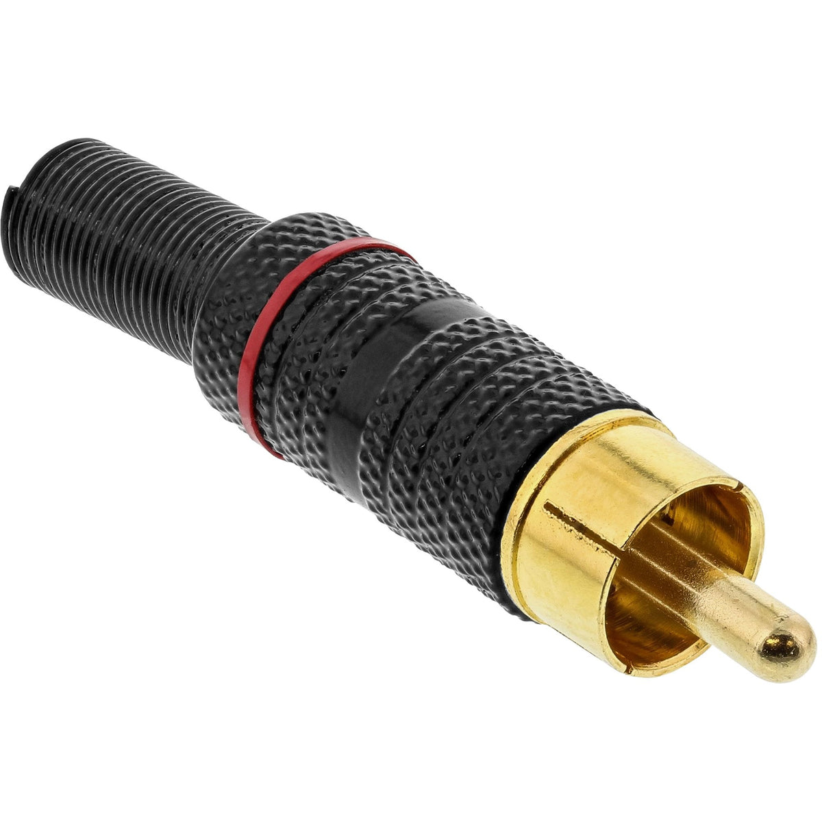 Conector Macho De Metal Rca Inline Para Soldar, Negro, Anillo Rojo, Para Cable De 6 Mm