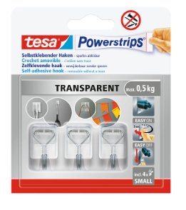 Tesa Powermrips Draht Haken 0.5kg Selbmklebend Transparentee