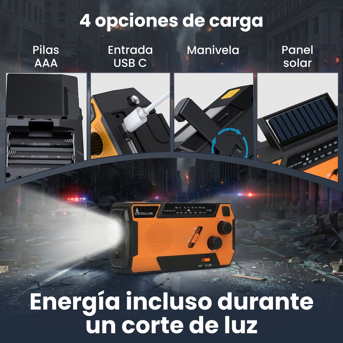 Extralink Radio Awaryjne Solarne Z Korbka Dynamo Powerbank 4000mah Z Latarka Sos Sr-4000