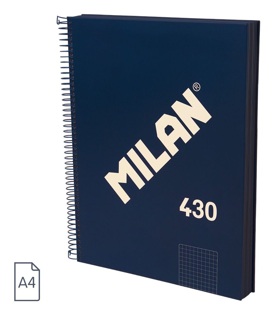 Milan 430 Since 1918 Cuaderno A4 Con Espiral - Cuadricula 5x5mm - 120 Hojas De 95g - Tapa Dura - Azul
