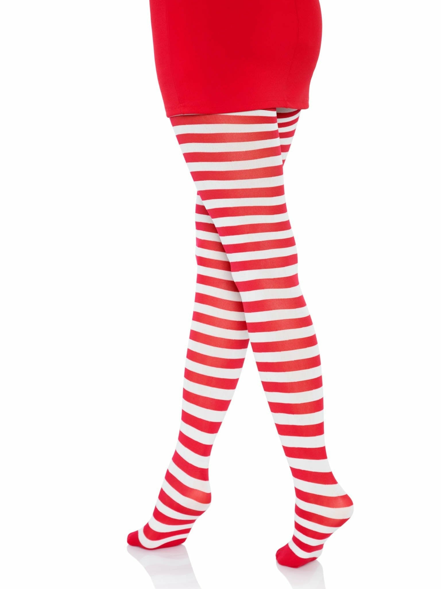Leg Avenue - Medias De Rayas Blanco/Rojo