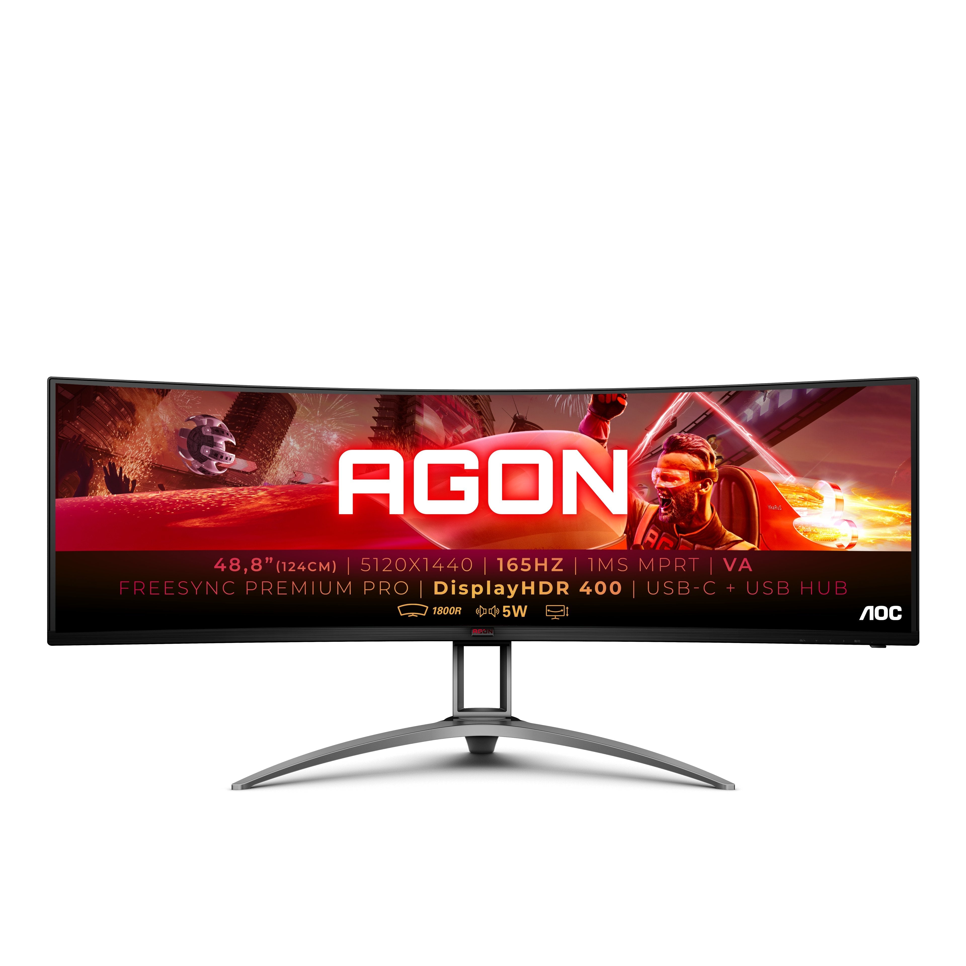 Monitor Gaming Ultrapanorámico Curvo Aoc Agon Ag493ucx2 48.8' Dual Qhd 1ms 165hz Va Multimedia Negro