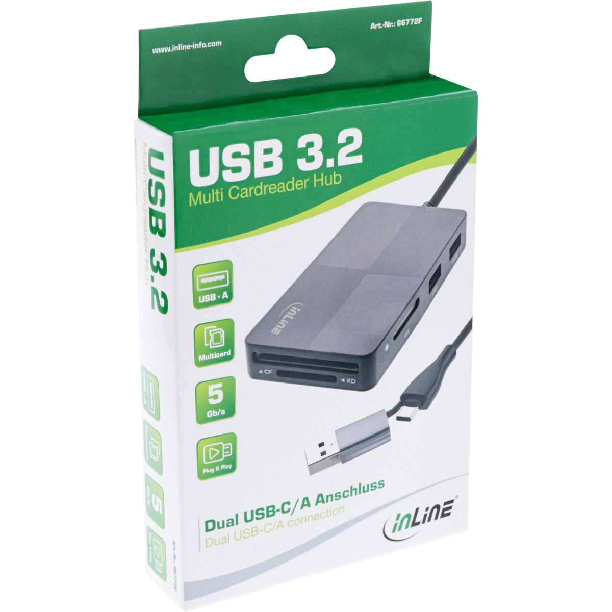 Lector De Tarjetas Inline® 8in2 Hub, Usb-C A 3xusb-A Und Sd+Tf+ Ms+ Xd +Cf