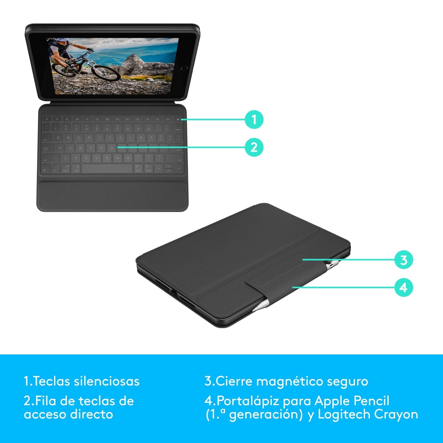 Teclado  Bluetooth Funda Logitech Rugged Folio Para Ipad ( 7 Generacion)  P/N:920-009317