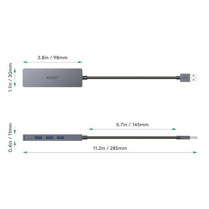 Aukey Cb-H36 Aluminium Hub Usb-A  Ultra Slim  4in1  4xusb 3.0  5gbps