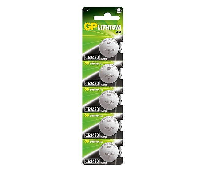 Lithium Button Cell Cr2430 - Lithium Cr2430, Single-Use - Battery, Cr2430, Lithium-Manganese Dioxide [Limno2], 3 V, 5 Pc[S], 300 Mah - Warranty: 12m