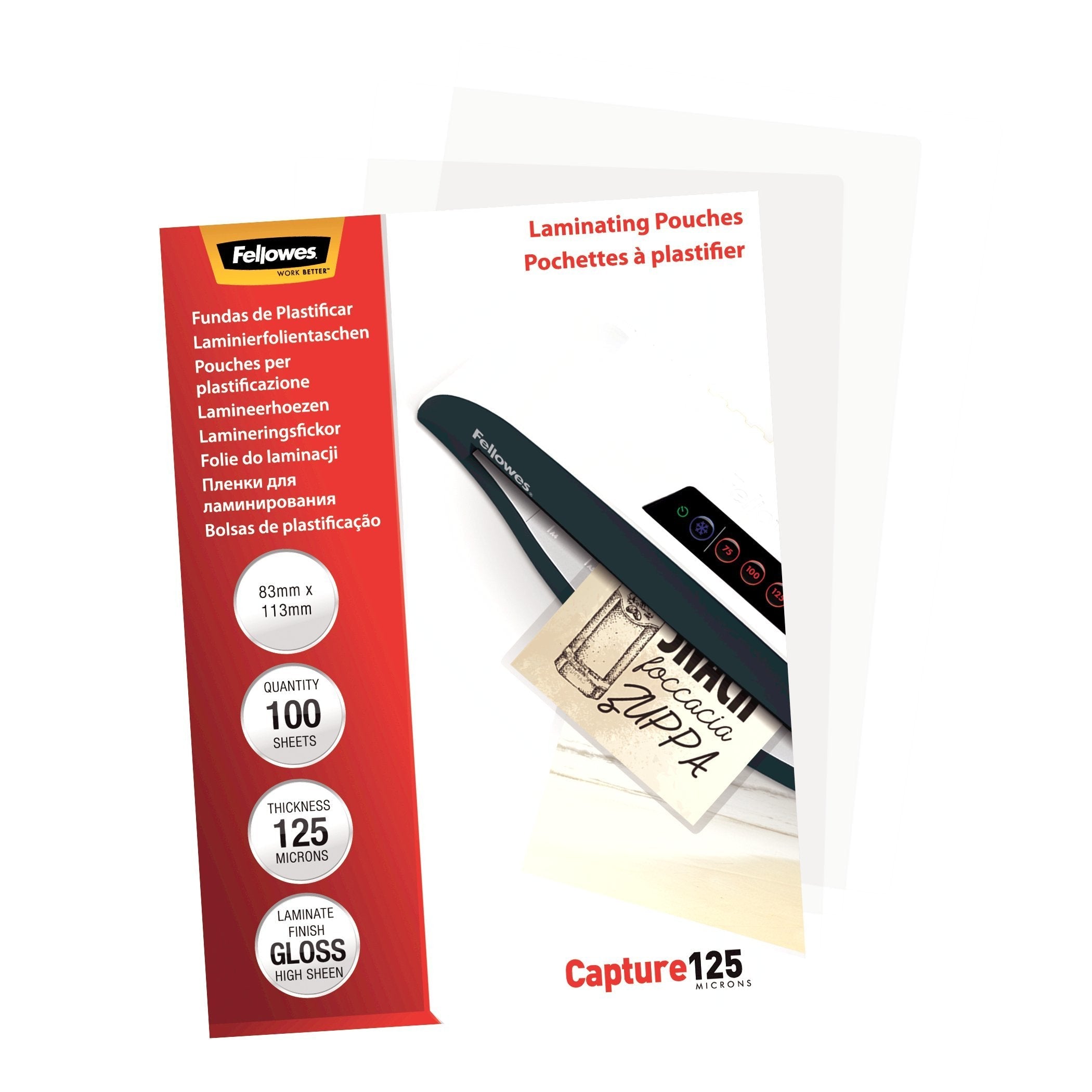 Fellowes Pack De 100 Fundas Para Plastificar Tarjetas 83 X 113cm - 125 Micras - Alta Calidad - Transparente