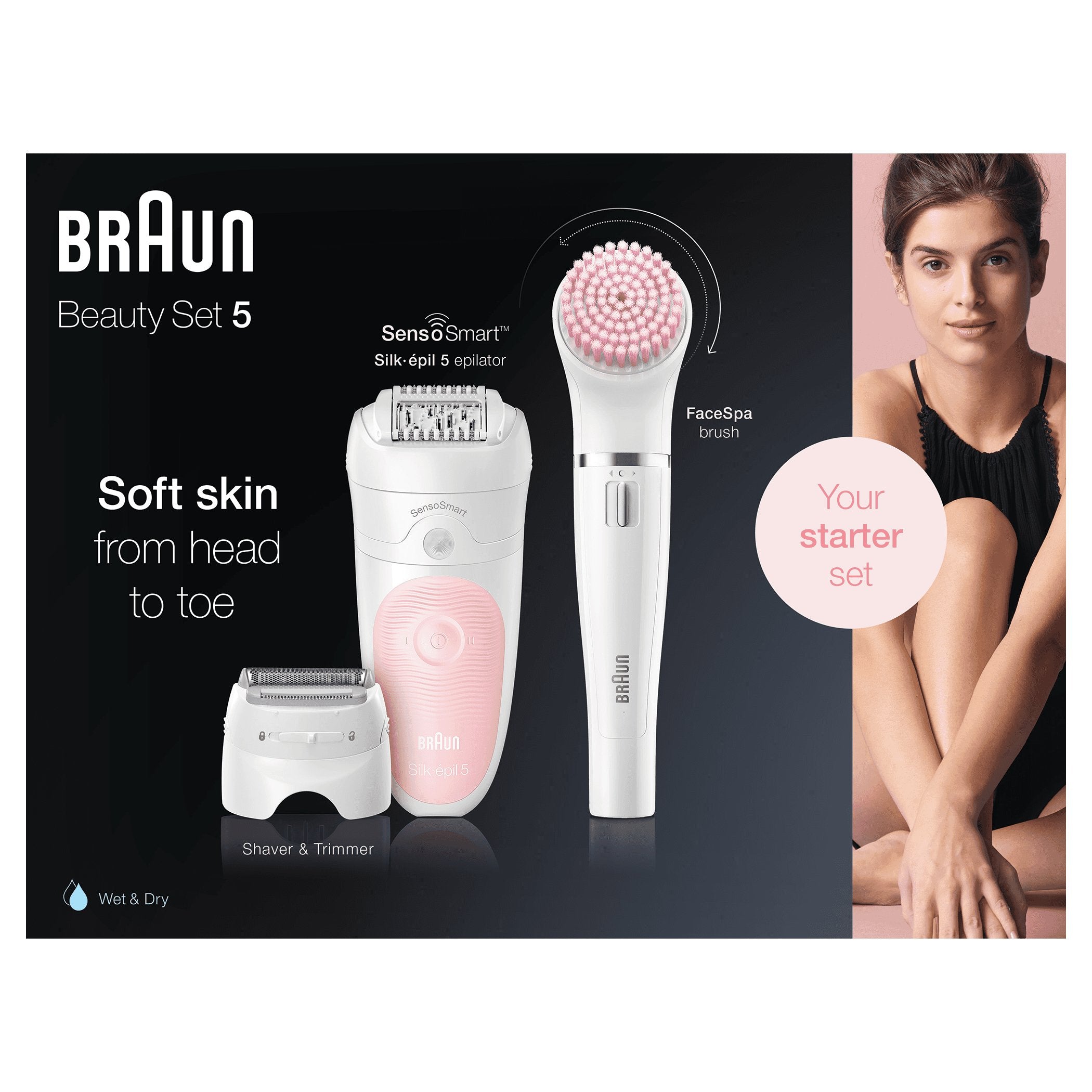 Braun Silk-Épil 5 Wet&Dry 81683688 Depiladora Blanco, Rosa 28 Pinzas