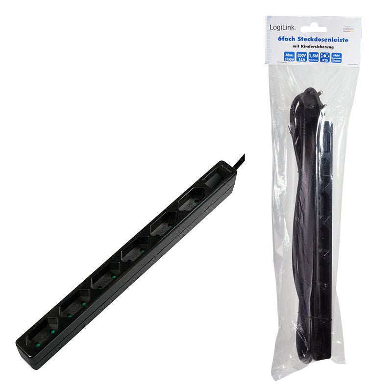 Regleta Logilink Outlet Strip  Euro Sockets Black