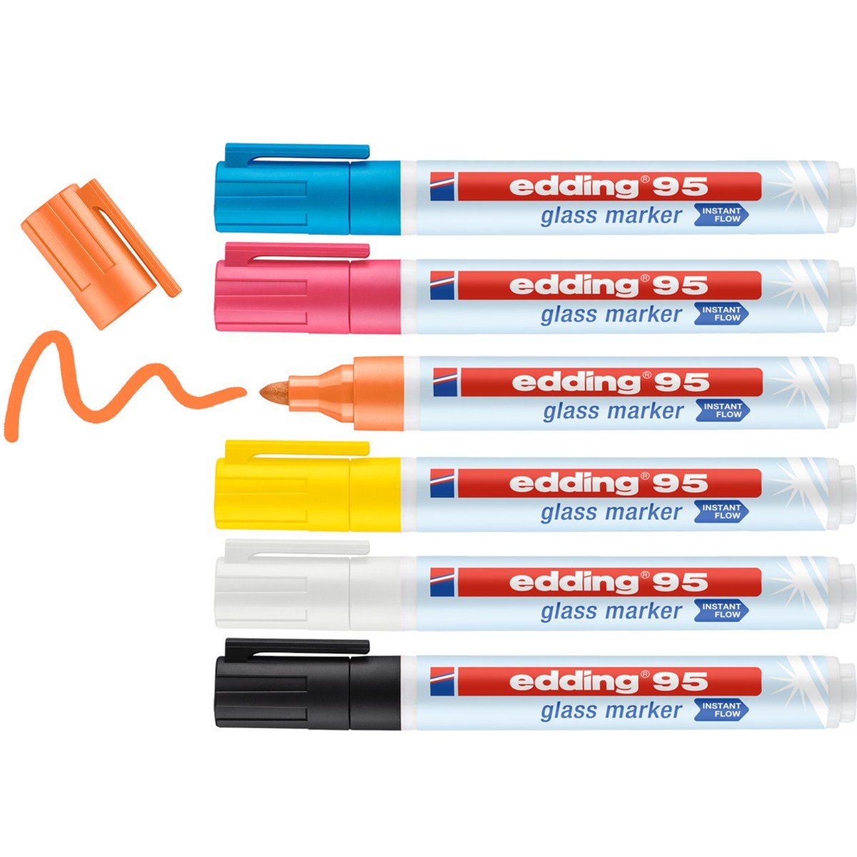 Edding 95 Pack De 6 Rotuladores De Tiza Liquida - Punta Redonda - Trazo 1.5-3mm - Colores Blanco, Amarillo, Negro,