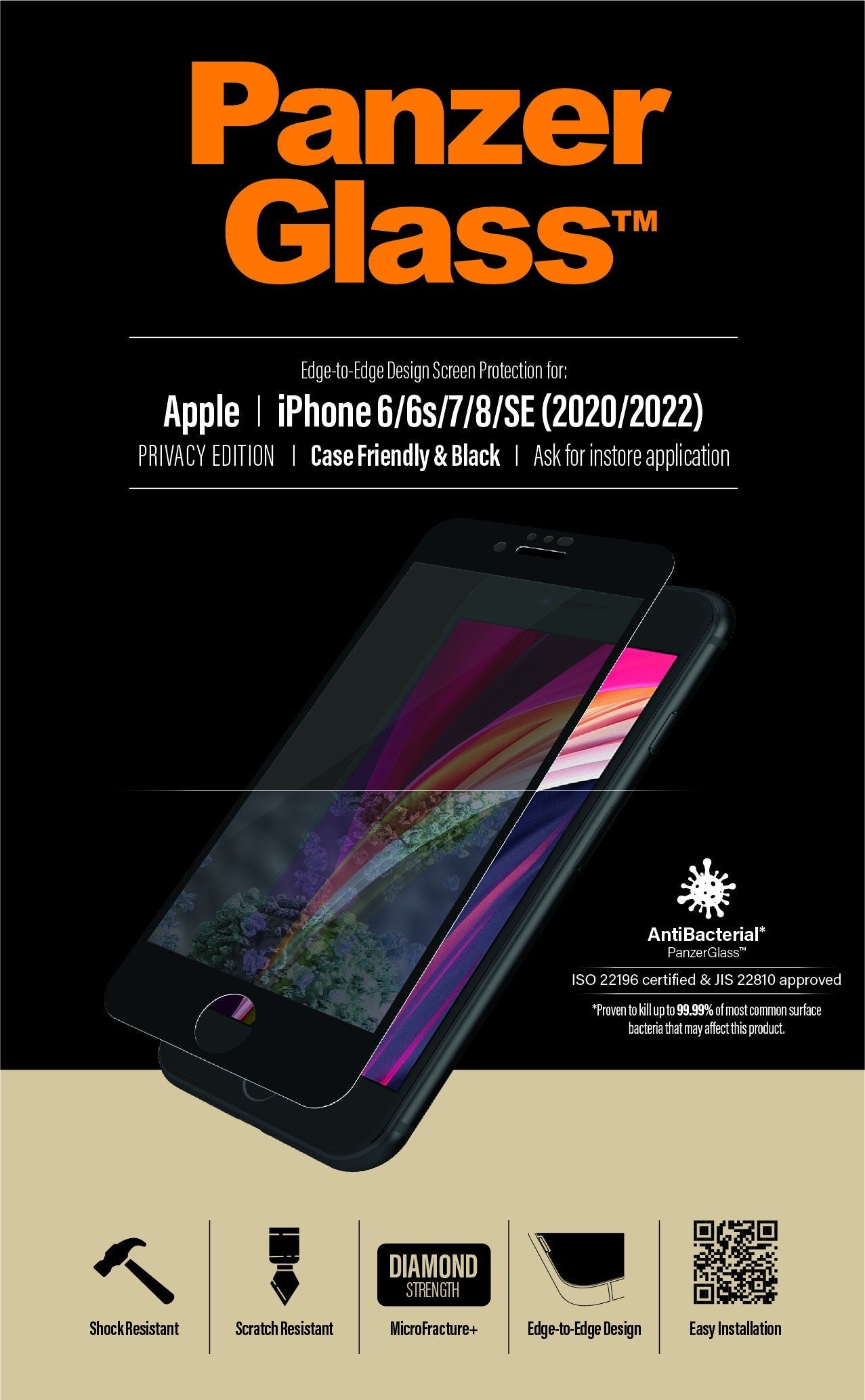 Panzerglass Apple Iphone 6/6s/7/8/Se (2020/2022) Cf Privacy Negro
