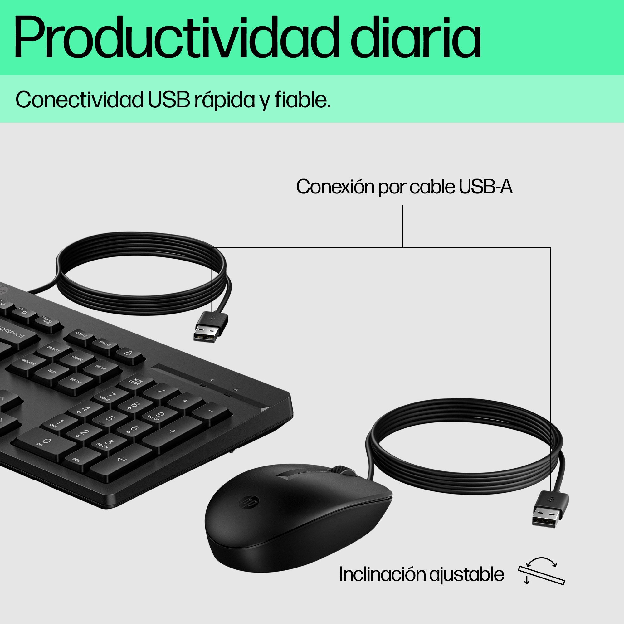 EAN 0198701790945 - HP 225 Wired Mouse and Keyboard Combo G2 teclado Ratón incluido Oficina USB Negro imagen 2