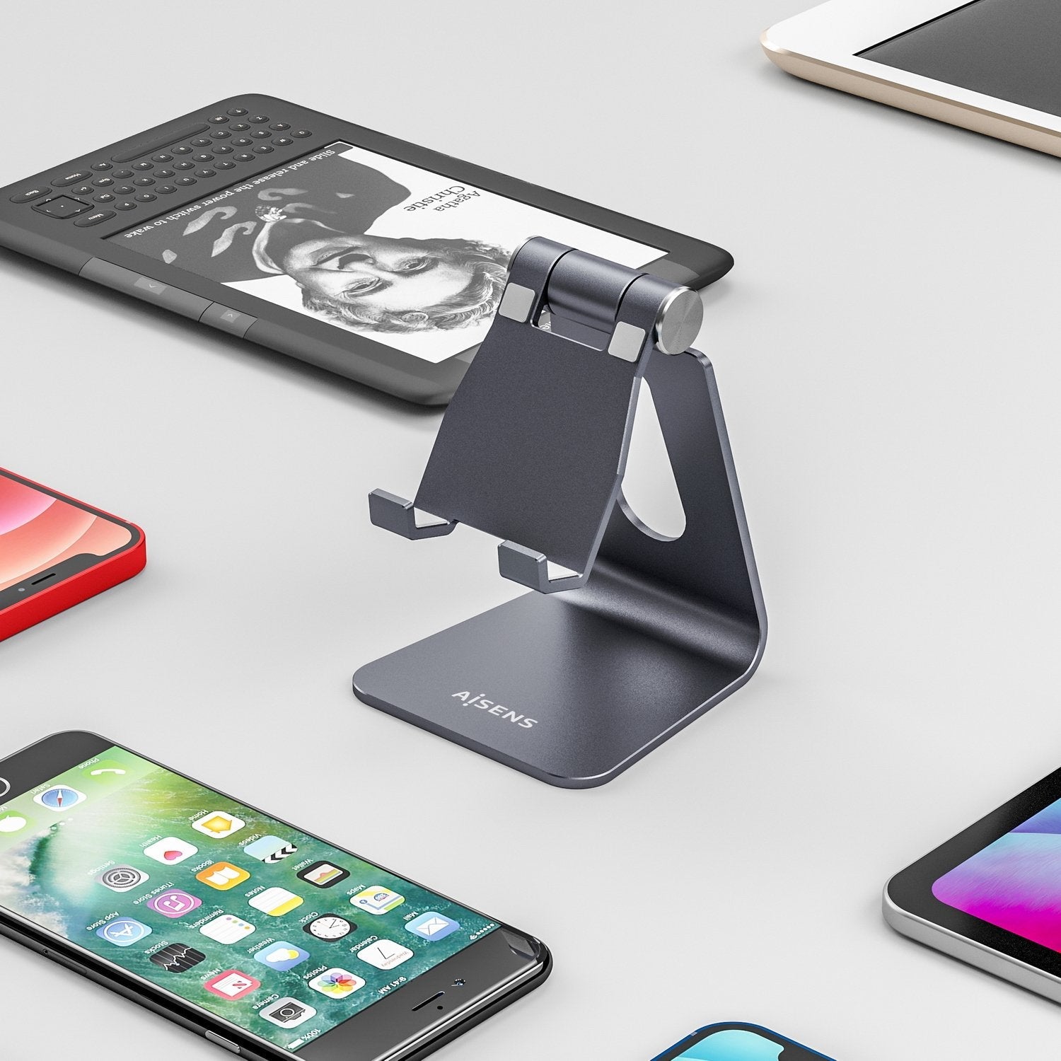 Aisens Soporte De Sobremesa Tamaño M Ajustable (1 Pivote) Para Movil / Tablet - Gris