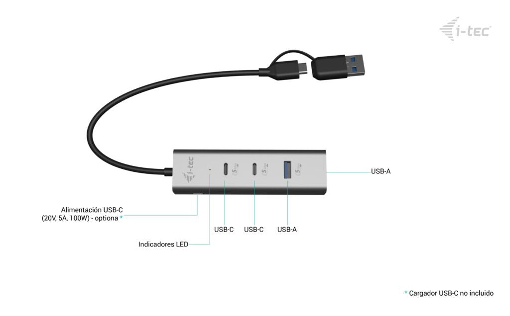 EAN 8595611707247 - i-tec Metal CAHUBMETAL2A2CPD hub de interfaz USB 3.2 Gen 1 (3.1 Gen 1) Type-A + Type-C 5000 Mbit/s Plata imagen 5