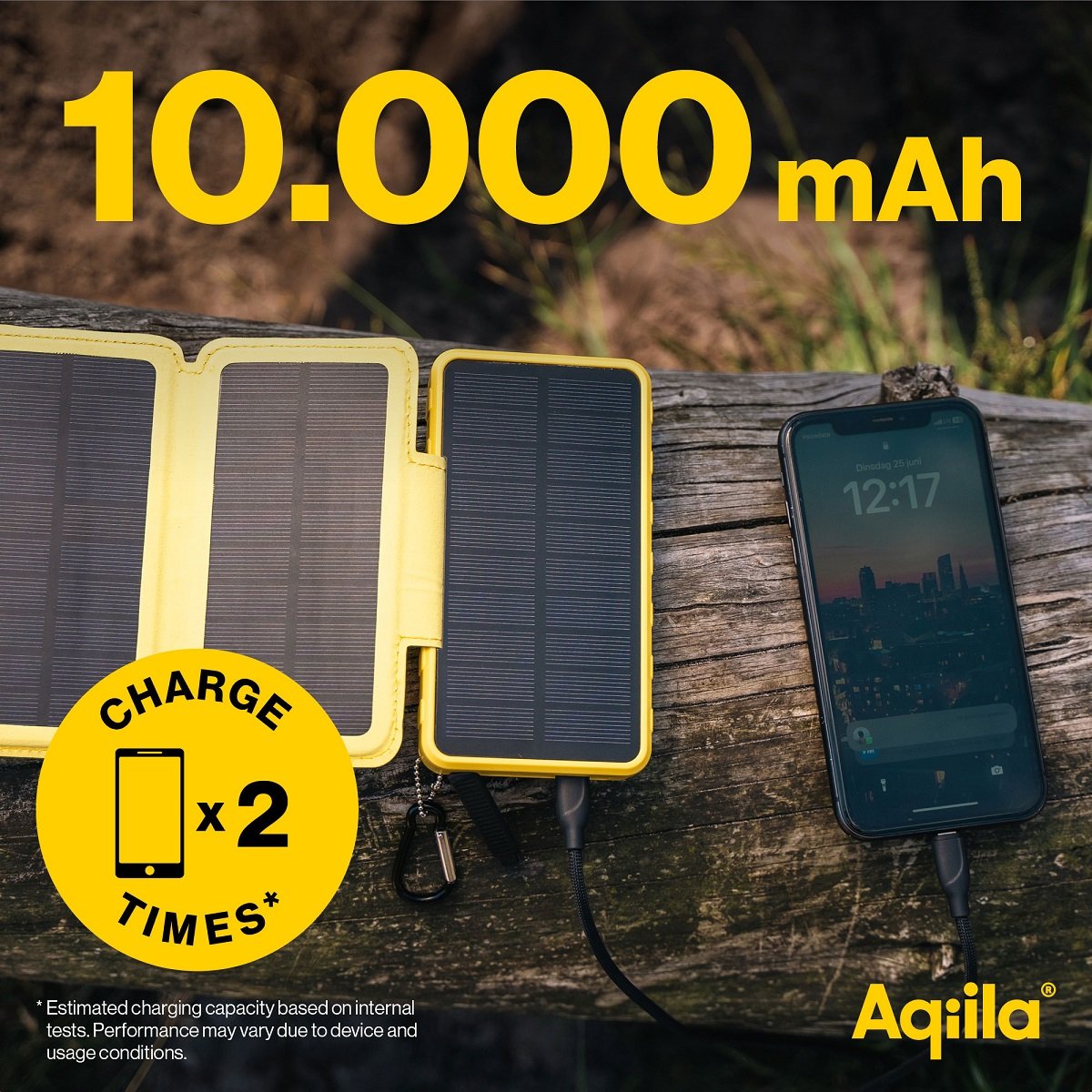 Aqiila Powerbird Bs10 Solar Powerbank 20w Gelb 10.000 Mah