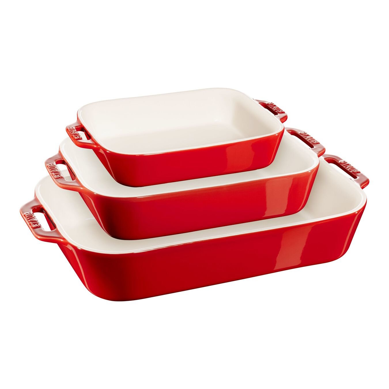 Staub 3-Piece Rectangular Ceramic Bakeware Set, Cherry Red